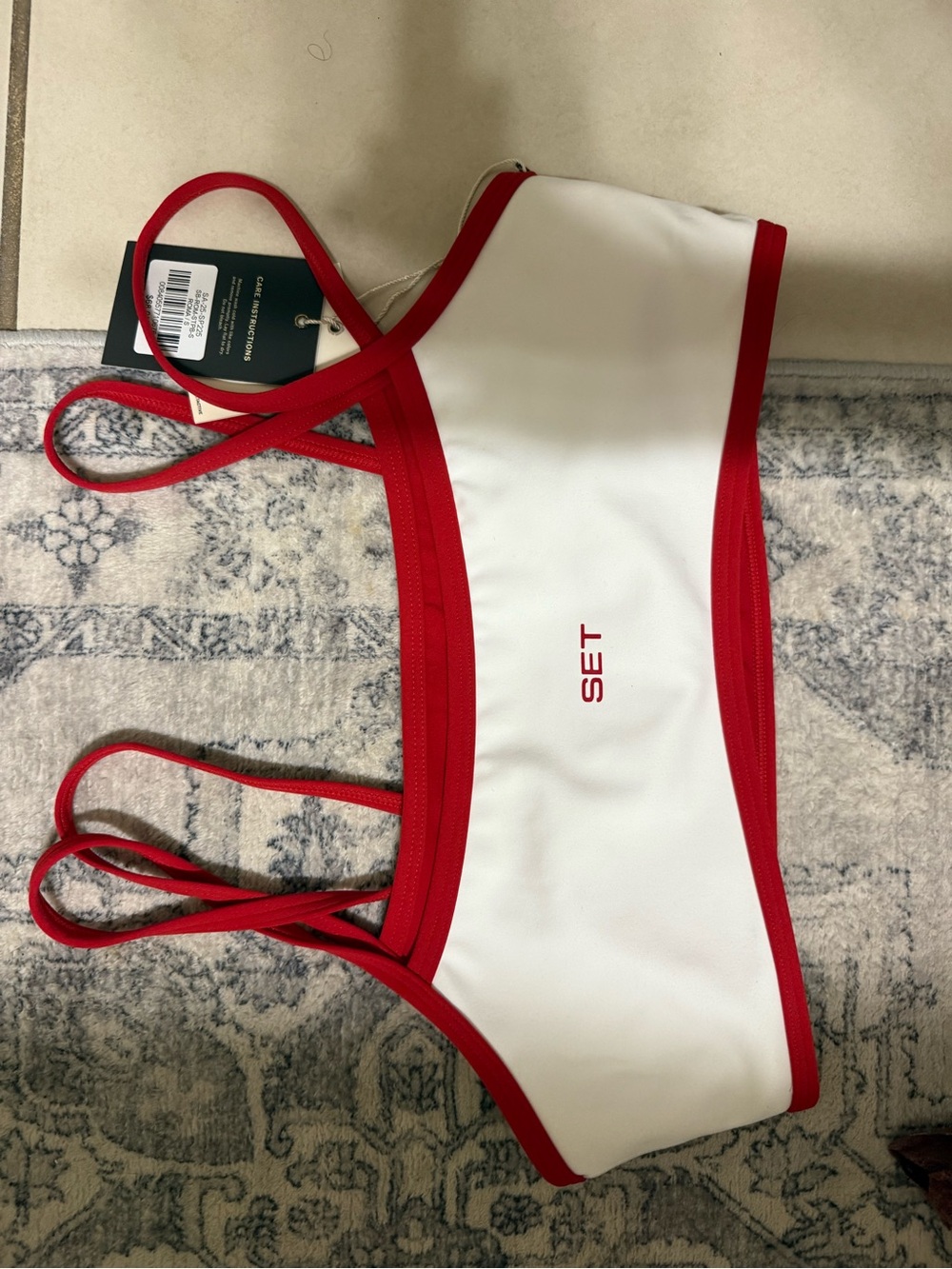 SET Active White and Red Crop Sports Bra